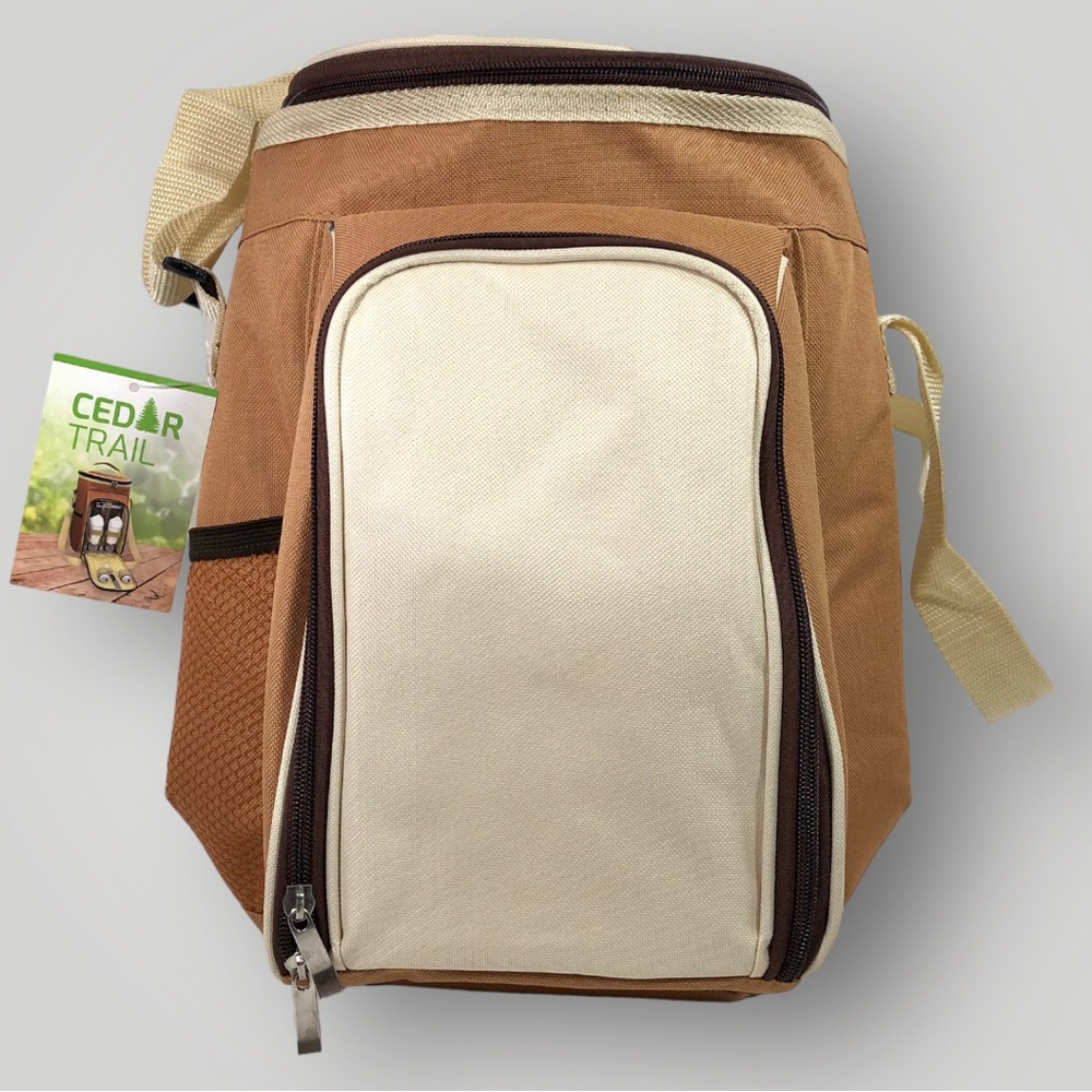 Cedar Trail Insulated Picnic Wine Backpack for 2 W/ Goblets, Cutlery, Napkins